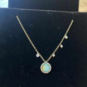 Meira T 14K Yellow Gold Turquoise Doublet and Diamond Pendant Necklace